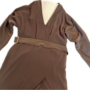 St John Brown V-Neck Belted Dress